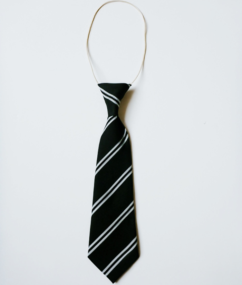 Junior Elastic Tie Black/White Double Stripe