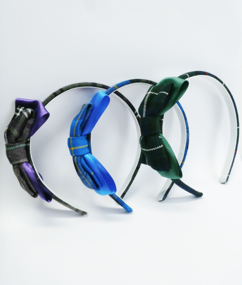 Tartan Slim Bow Headband with Ribbon