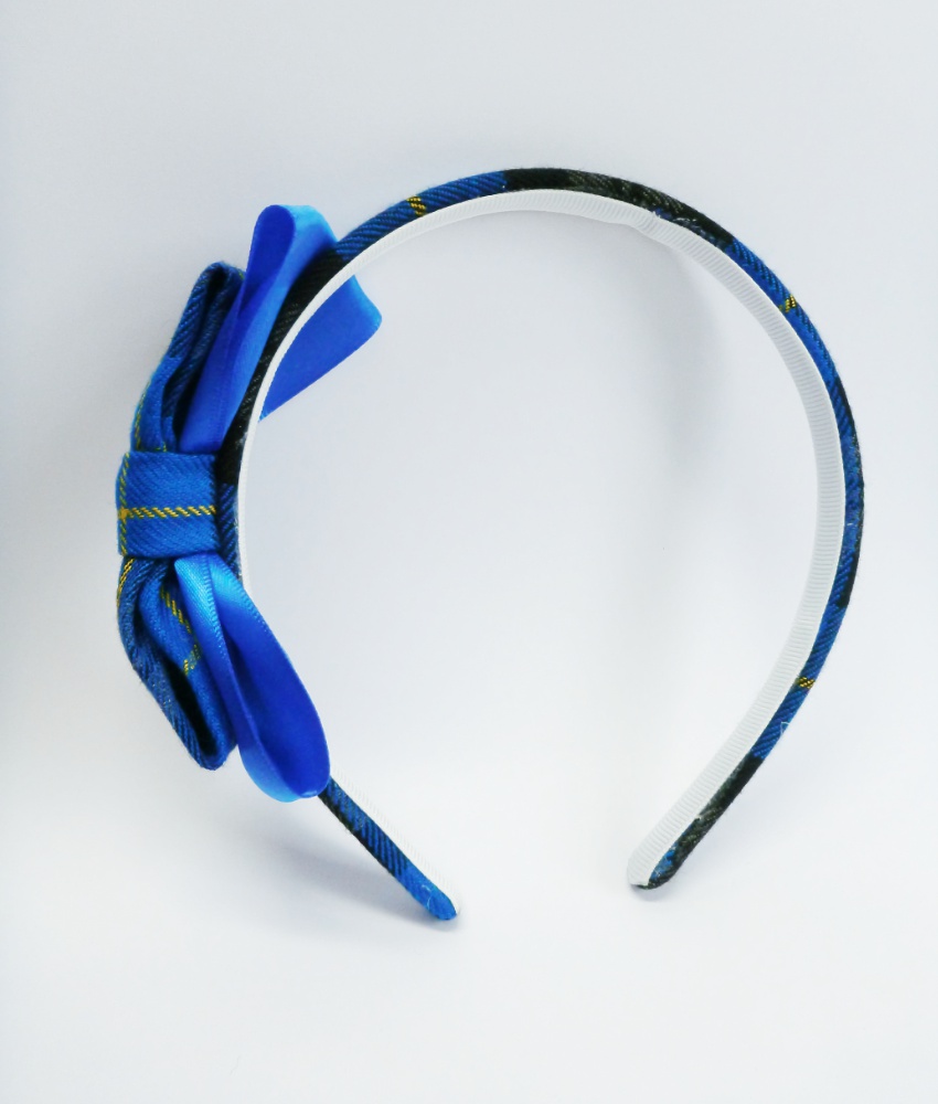 Tartan Slim Bow Headband with Ribbon