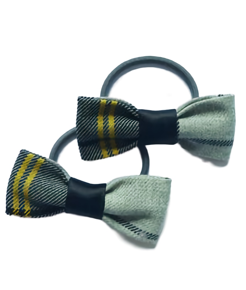 Yellow/Grey Tartan Pigtail Bow Bobbles (2 Pack)