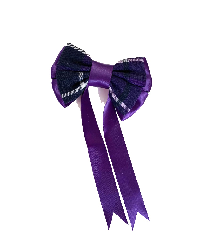 Warrior Tartan Ponytail Bow Clip with Tails