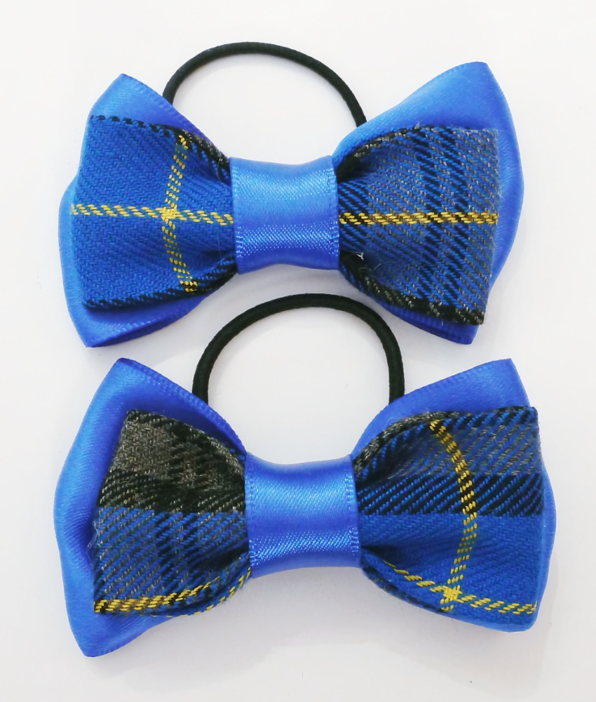 Tartan Pigtail Bow Bobbles with Ribbon (2 pack)