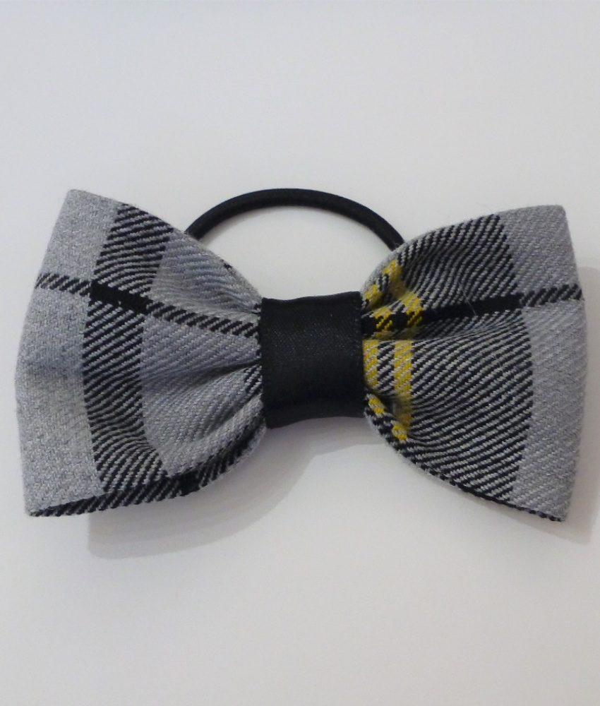 Yellow/Grey Tartan Ponytail Bow Bobble