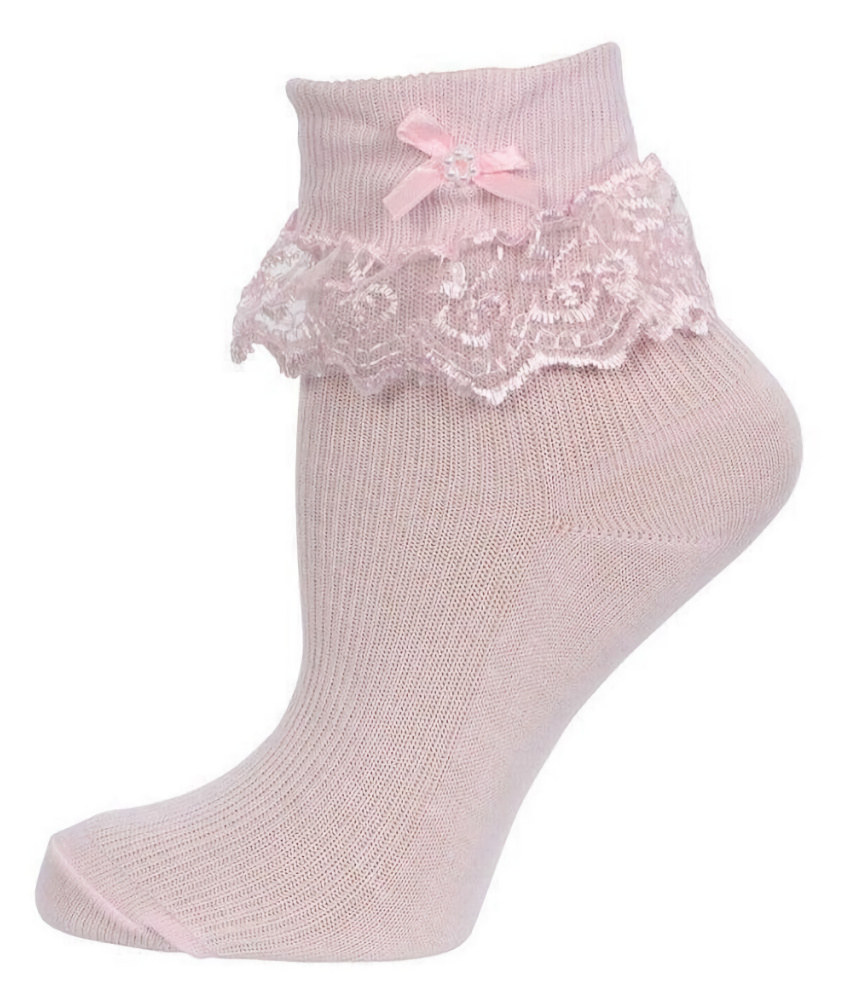 Ankle Socks with Bow and Lace Trim