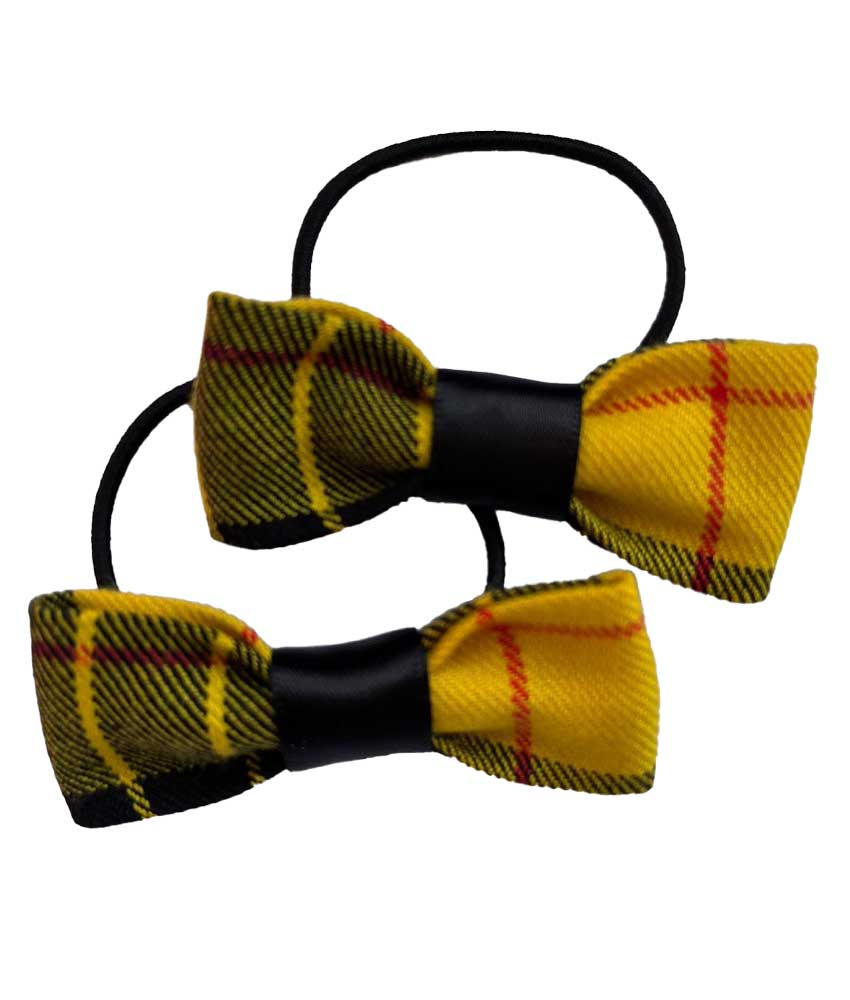 Macleod Yellow and Black Tartan Pigtail Bow Bobble (2 Pack)